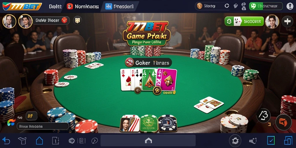 Tampilan gameplay Poker di aplikasi 777BET yang seru dan mendebarkan.