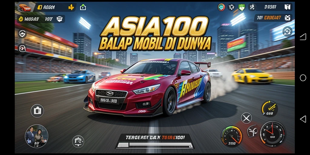 Tangkapan layar ASIA100 dengan aksi balapan yang mendebarkan.