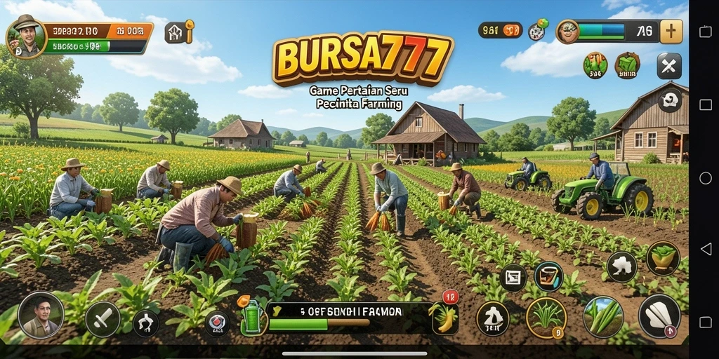 Tampilan gameplay <strong>BURSA777</strong> menunjukkan aktivitas bertani yang menyenangkan dan interaktif.