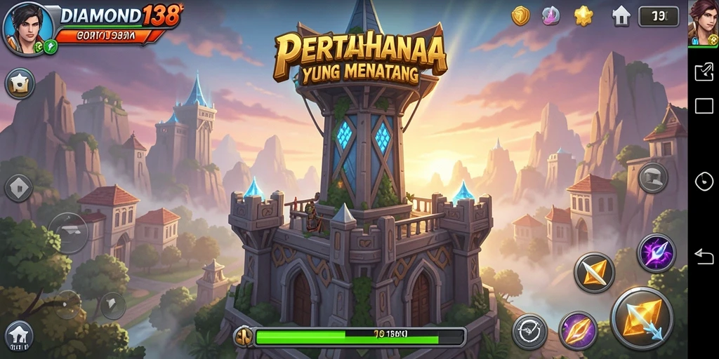 Tampilan gameplay menara pertahanan yang menantang dan mendebarkan.