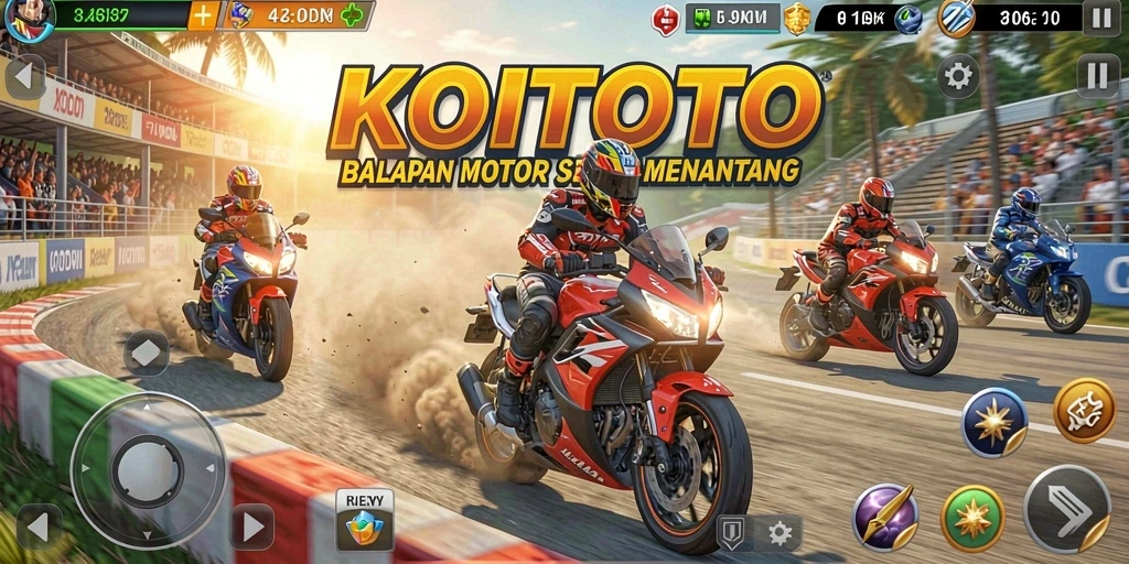 Gameplay action-packed dalam balapan motor KOITOTO.