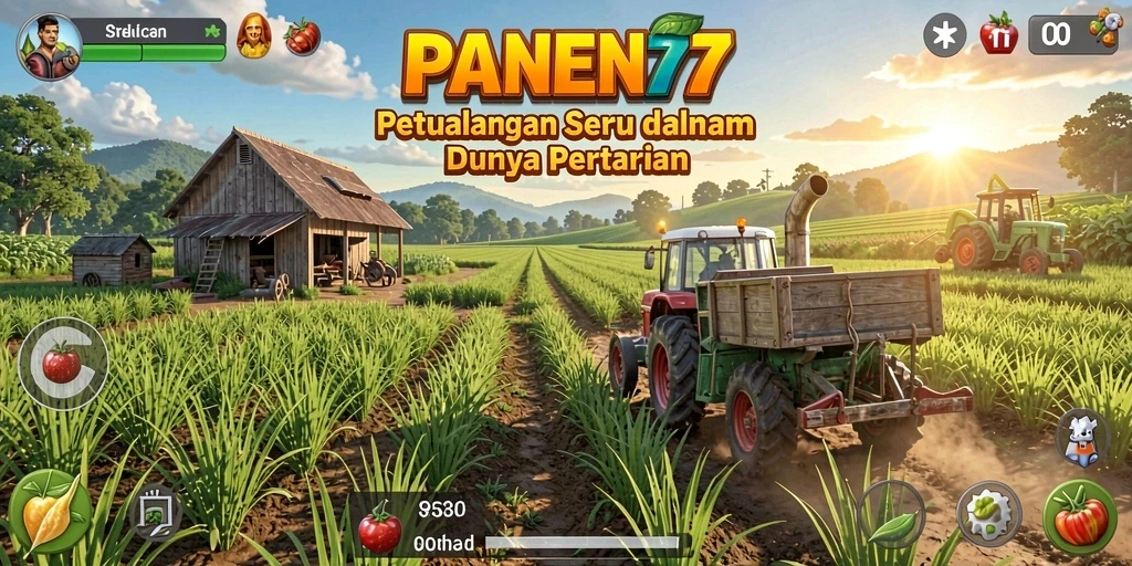 Tampilan gameplay menarik dalam PANEN77 dengan ladang yang subur.