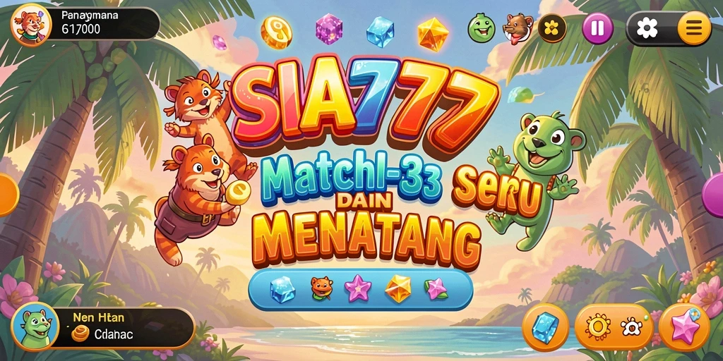 Tangkapan layar gameplay SIA777 yang menampilkan elemen Match-3 yang berwarna-warni.